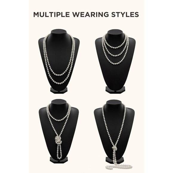 1920s Accessories Set Pearl Necklace Gloves Headband Art Deco Vintage main image 4